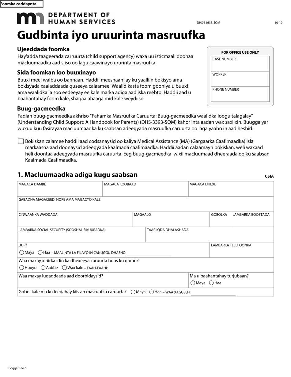 Form DHS-3163B-SOM Referral to Support and Collections - Minnesota (Somali), Page 1