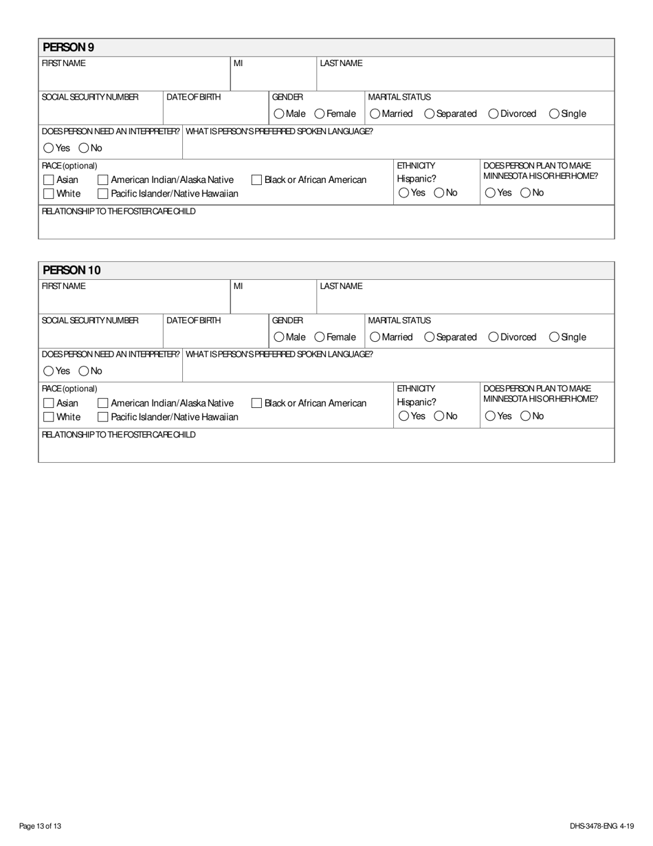 Form DHS-3478-ENG Application for Title IVe Foster Care - Minnesota, Page 15