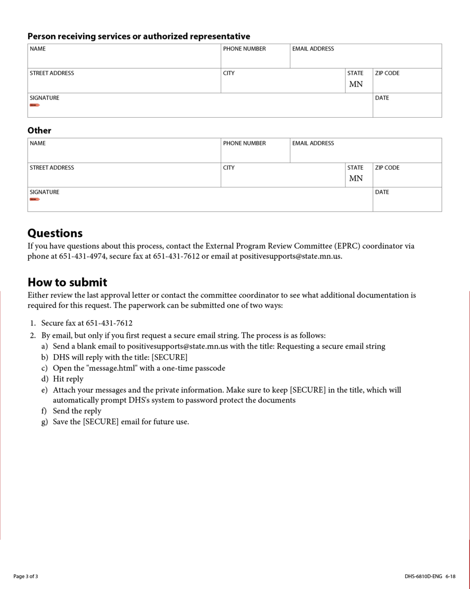 Form DHS-6810D-ENG Request for the Authorization of the Emergency Use of Procedures - Minnesota, Page 3