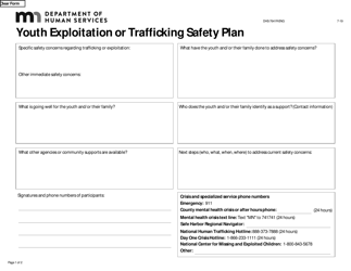 Form DHS-7641R &quot;Youth Exploitation or Trafficking Safety Plan&quot; - Minnesota
