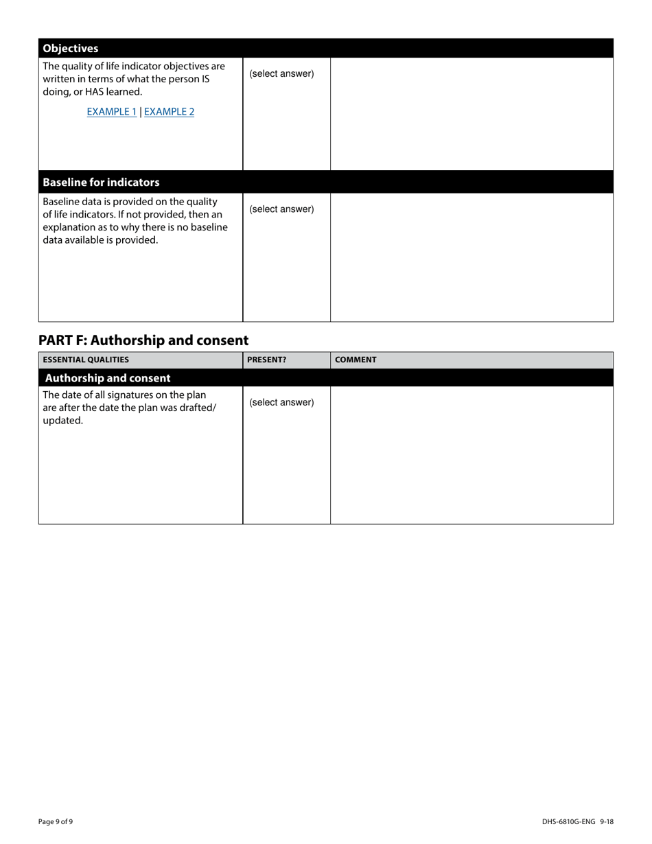 Form DHS-6810G-ENG Transition Plan Quality Checklist - Minnesota, Page 9
