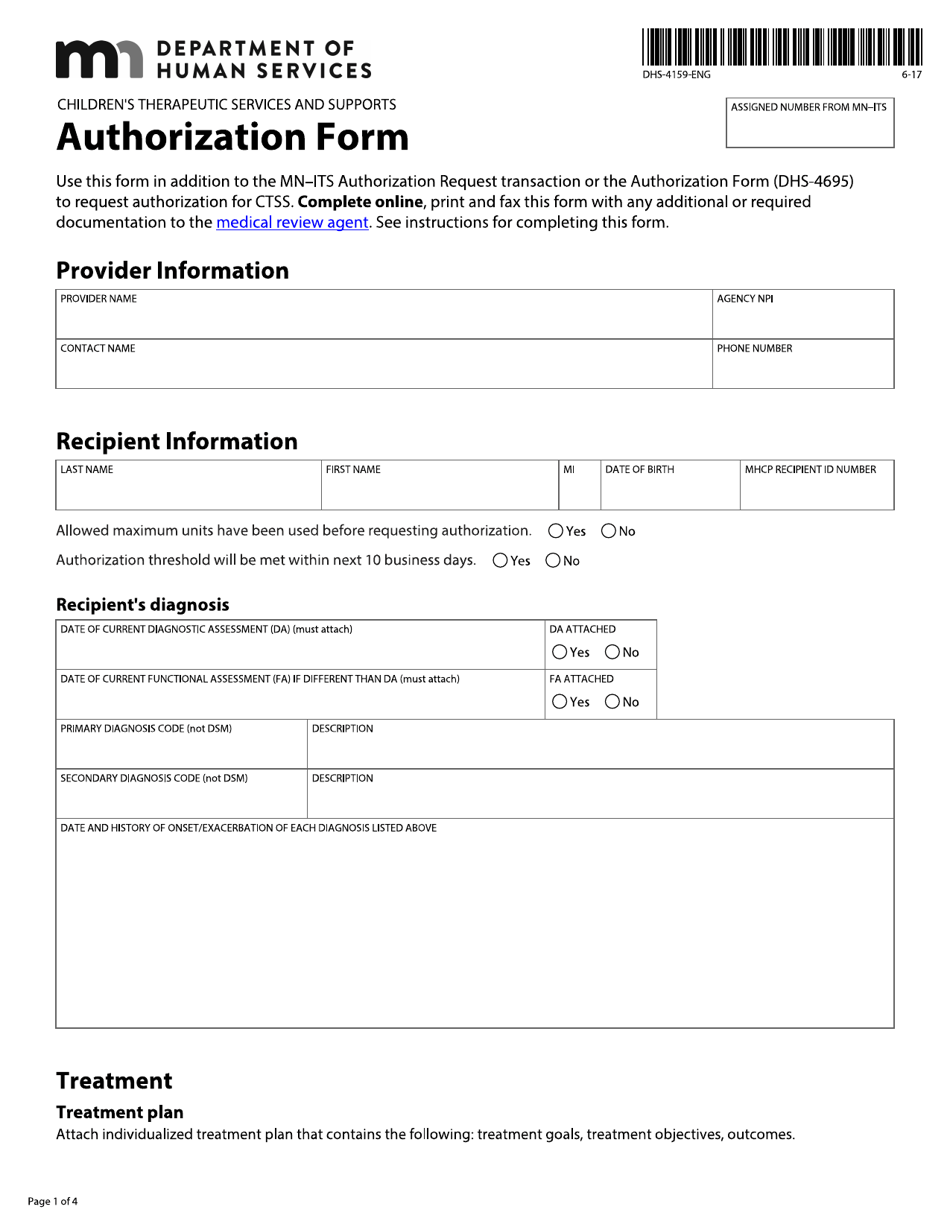 Form DHS-4159-ENG Ctss Authorization Form - Minnesota, Page 1
