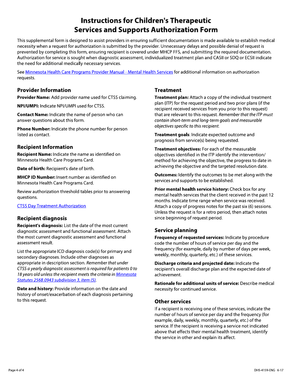 Form DHS-4159-ENG Ctss Authorization Form - Minnesota, Page 4