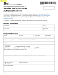 Form DHS-4075-ENG Stander and Accessories Authorization Form - Minnesota