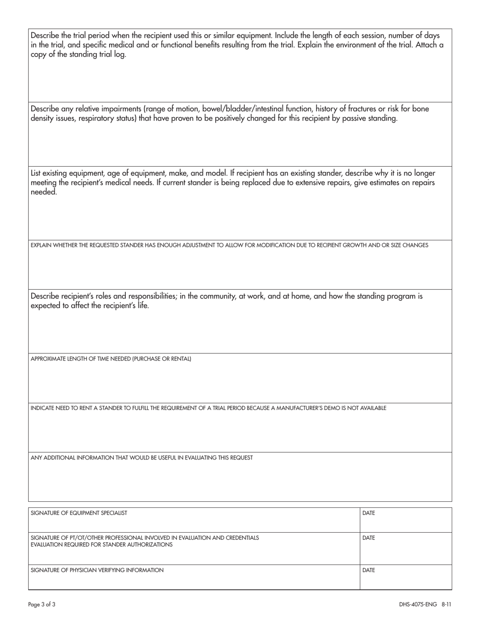 Form DHS-4075-ENG Stander and Accessories Authorization Form - Minnesota, Page 3