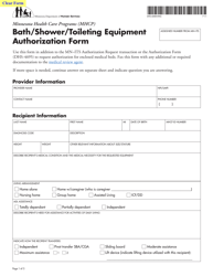 Form DHS-6008-ENG Bath/Shower/Toileting Equipment Authorization Form - Minnesota