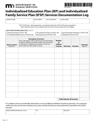 Document preview: Form DHS-5085-ENG Individualized Education Plan (Iep) and Individualized Family Service Plan (Ifsp) Services Documentation Log - Minnesota