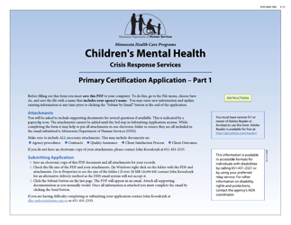 Form DHS4985 Part 1 &quot;Crisis Response Services Primary Certification Application&quot; - Minnesota