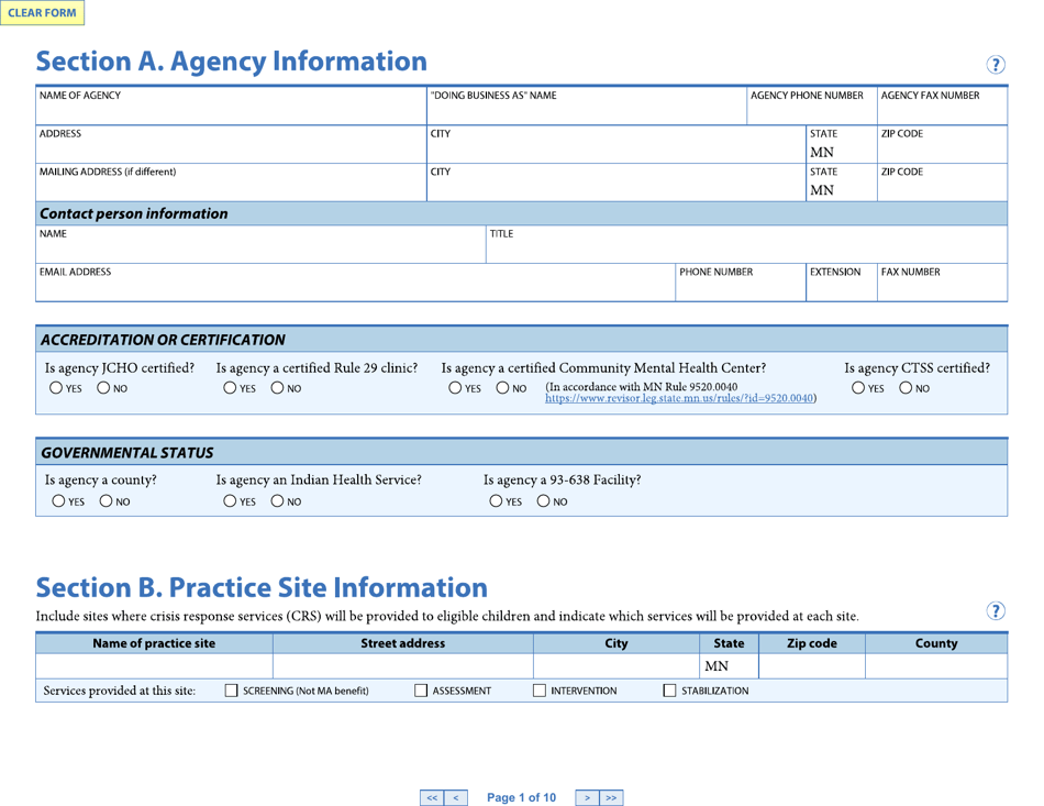 Form DHS4985 Part 1 Crisis Response Services Primary Certification Application - Minnesota, Page 2