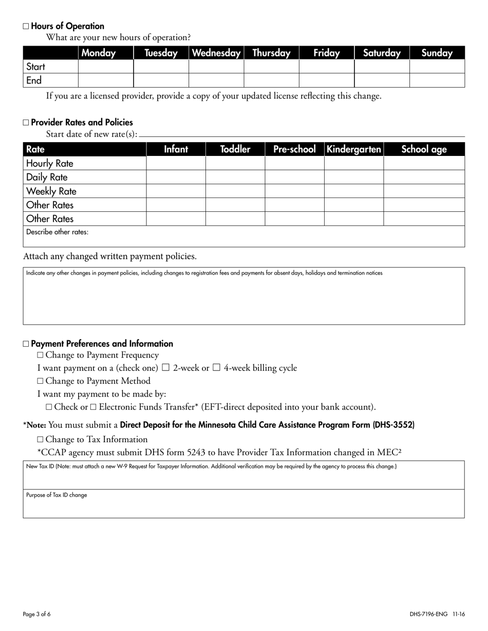 Form DHS-7196-ENG Ccap Provider Registration Change Form - Minnesota, Page 3