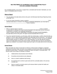 Document preview: Maltreatment of Vulnerable Adults Reporting Policy for DHS Licensed Programs - Minnesota