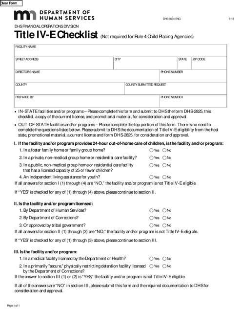 Form DHS-6634-ENG Title IV-E Checklist - Minnesota