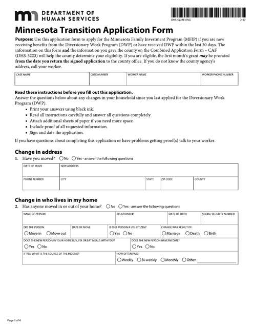 Form DHS-5223E-ENG Minnesota Transition Application Form - Minnesota