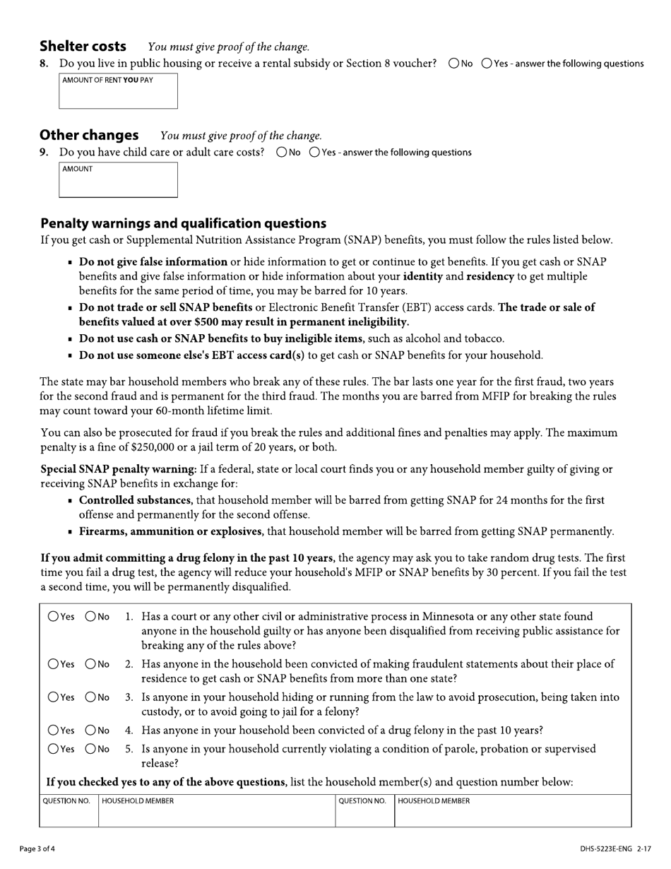 Form DHS-5223E-ENG Minnesota Transition Application Form - Minnesota, Page 3