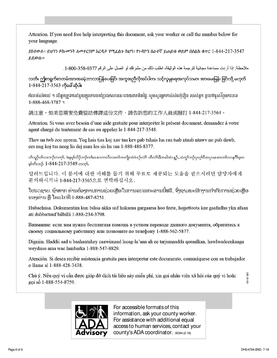 Form DHS-4794-ENG Child Care Assistance Program (Ccap) - Change Report Form - Minnesota, Page 6