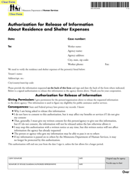 Document preview: Form DHS-2952-ENG Authorization for Release of Information About Residence and Shelter Expenses - Minnesota