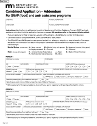 Document preview: Form DHS-5223C-ENG Combined Application - Addendum for SNAP (Food) and Cash Assistance Programs - Minnesota