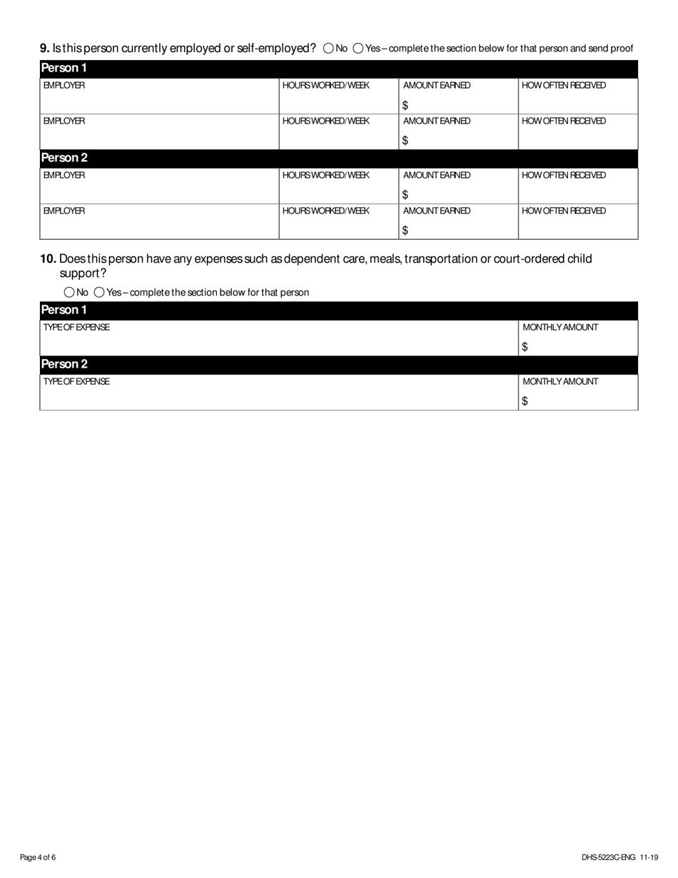 Form DHS-5223C-ENG Combined Application - Addendum for SNAP (Food) and Cash Assistance Programs - Minnesota, Page 4