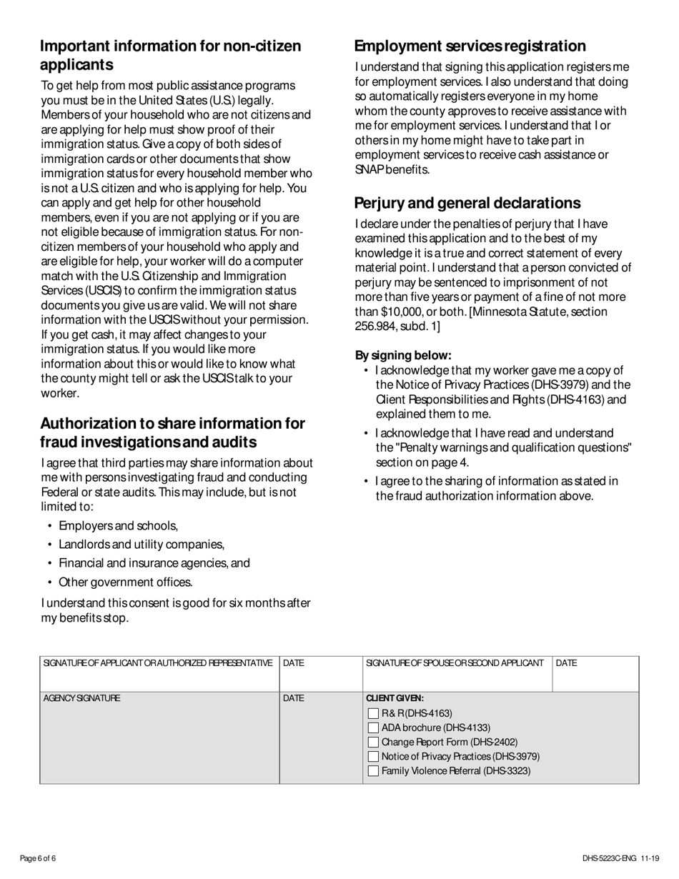 Form DHS-5223C-ENG Combined Application - Addendum for SNAP (Food) and Cash Assistance Programs - Minnesota, Page 6