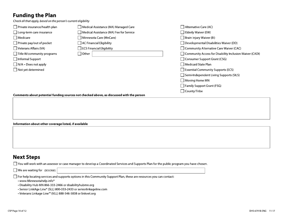 Form DHS-6791B-ENG Community Support Plan With Coordinated Services and Supports Plan - Minnesota, Page 10