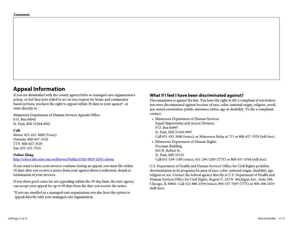 Form DHS-6791B-ENG Community Support Plan With Coordinated Services and Supports Plan - Minnesota, Page 11