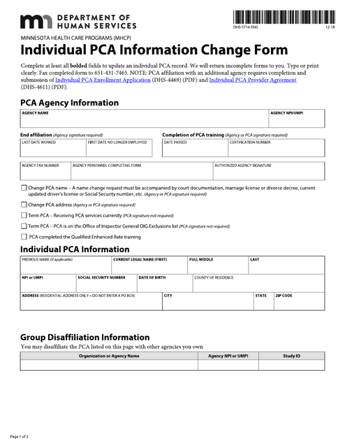 Form DHS-5716-ENG Individual Pca Information Change Form - Minnesota