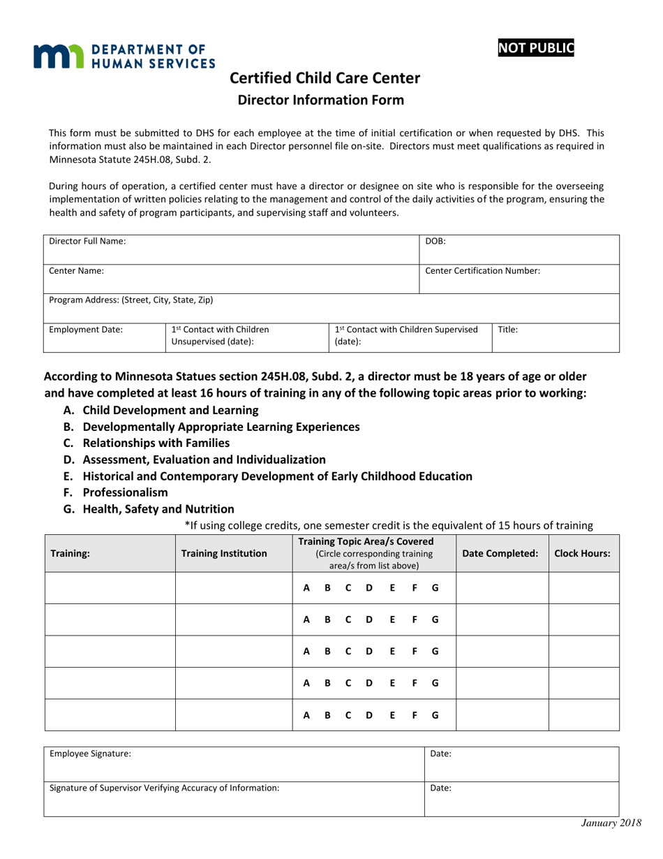 Certified Child Care Center Director Information Form - Minnesota, Page 1