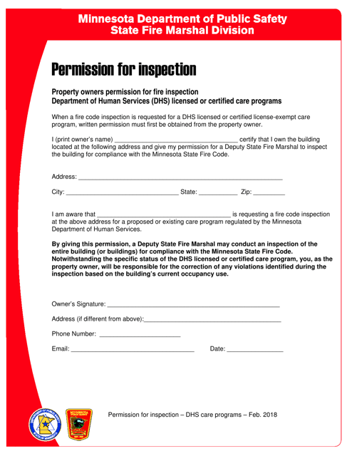 Permission for Inspection - Minnesota Download Pdf