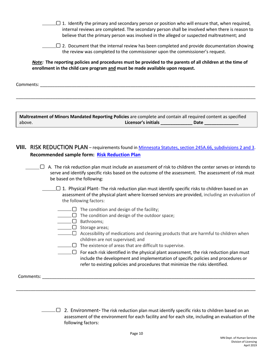 Guidelines for Developing Policies and Procedures for Licensed Child Care Centers (Rule 3 Programs) - Minnesota, Page 10