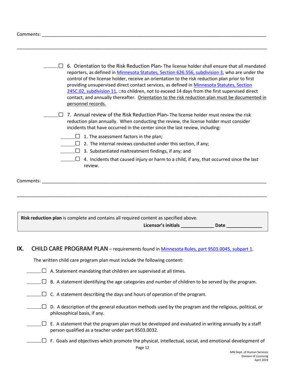 Guidelines for Developing Policies and Procedures for Licensed Child Care Centers (Rule 3 Programs) - Minnesota, Page 12