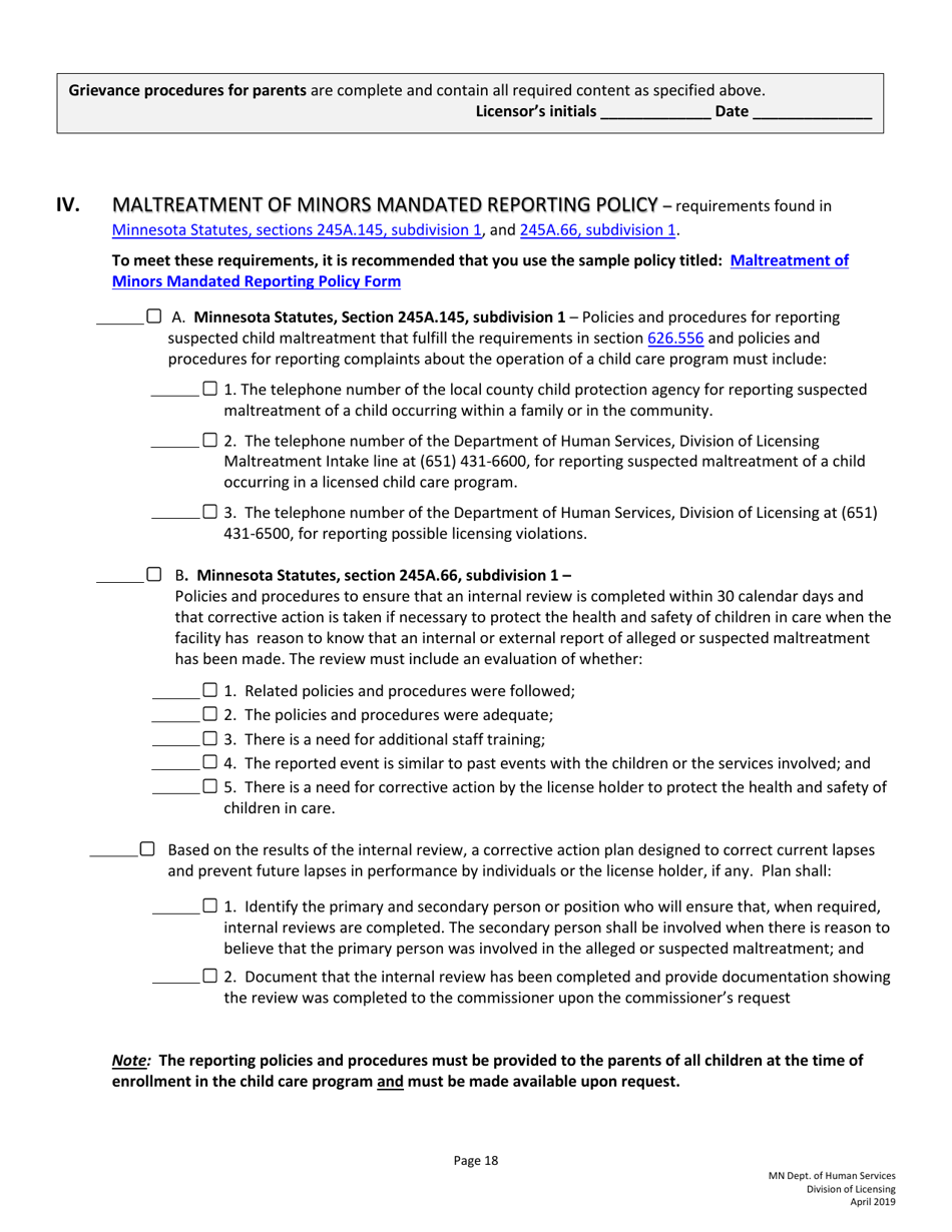 Guidelines for Developing Policies and Procedures for Licensed Child Care Centers (Rule 3 Programs) - Minnesota, Page 18