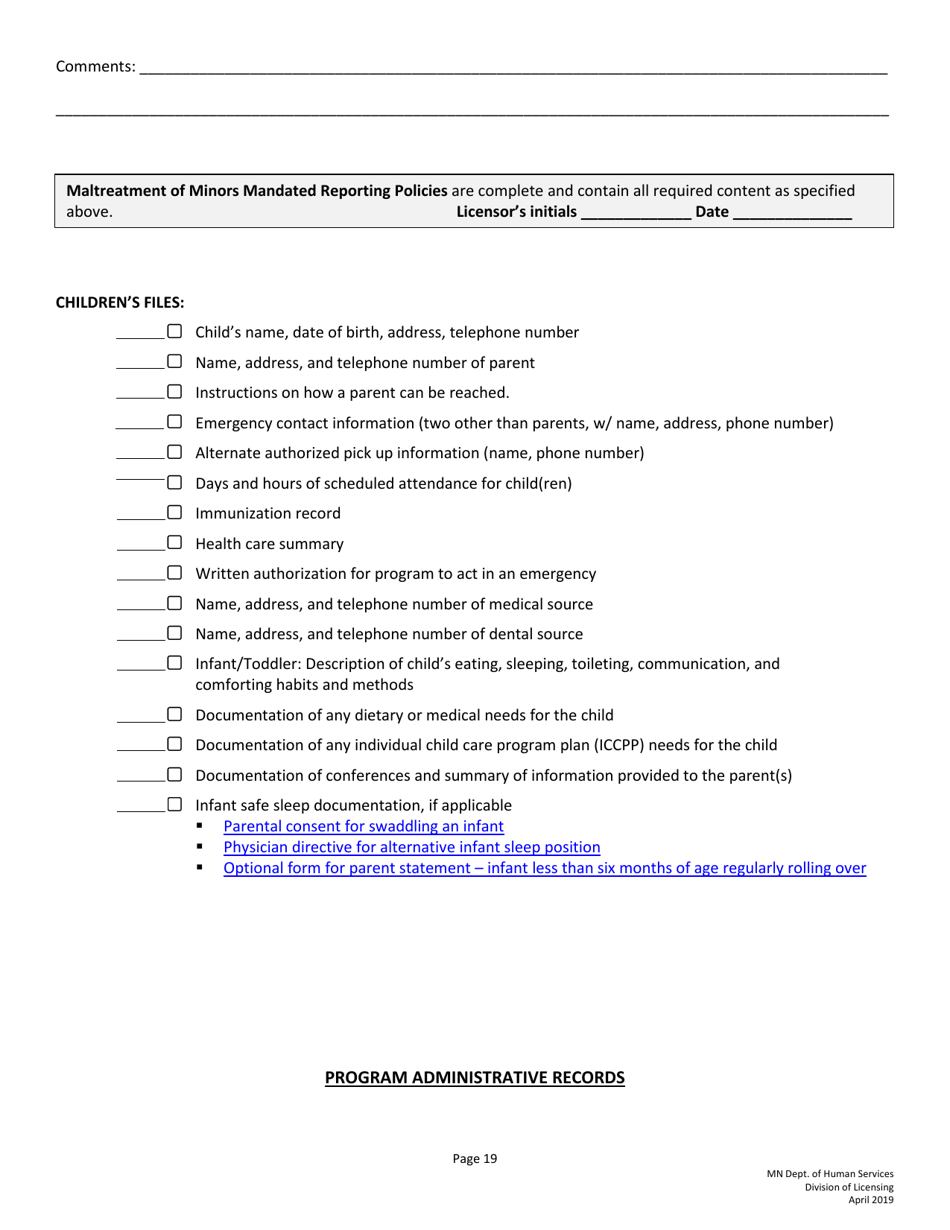 Guidelines for Developing Policies and Procedures for Licensed Child Care Centers (Rule 3 Programs) - Minnesota, Page 19