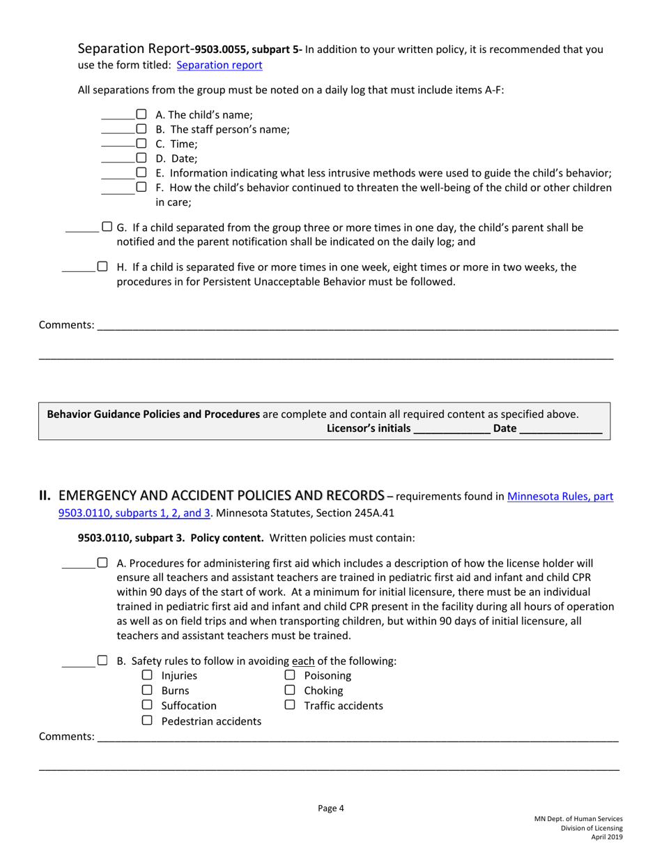 Guidelines for Developing Policies and Procedures for Licensed Child Care Centers (Rule 3 Programs) - Minnesota, Page 4