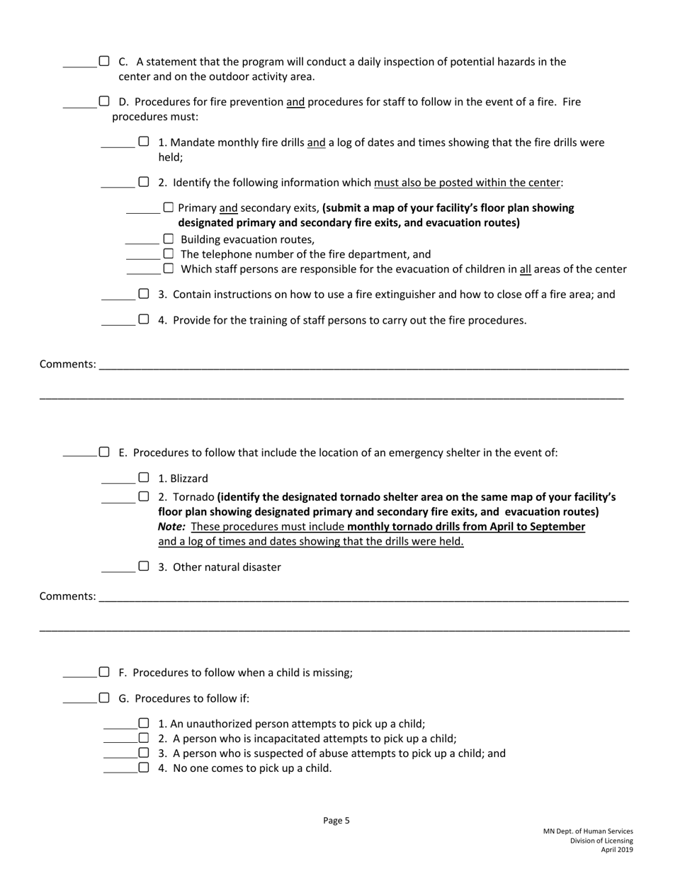 Guidelines for Developing Policies and Procedures for Licensed Child Care Centers (Rule 3 Programs) - Minnesota, Page 5