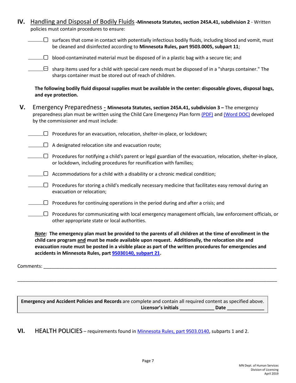 Guidelines for Developing Policies and Procedures for Licensed Child Care Centers (Rule 3 Programs) - Minnesota, Page 7