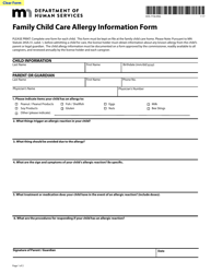 Document preview: Form DHS-7736-ENG Family Child Care Allergy Information Form - Minnesota