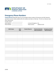 Document preview: Form DHS-7738-ENG Emergency Phone Numbers - Minnesota