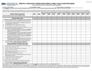 Document preview: Form DHS-7743-ENG Monthly Crib Safety Inspection Form for Family Child Care Providers - Minnesota