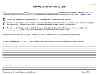 Form DHS-7743-ENG Monthly Crib Safety Inspection Form for Family Child Care Providers - Minnesota, Page 2