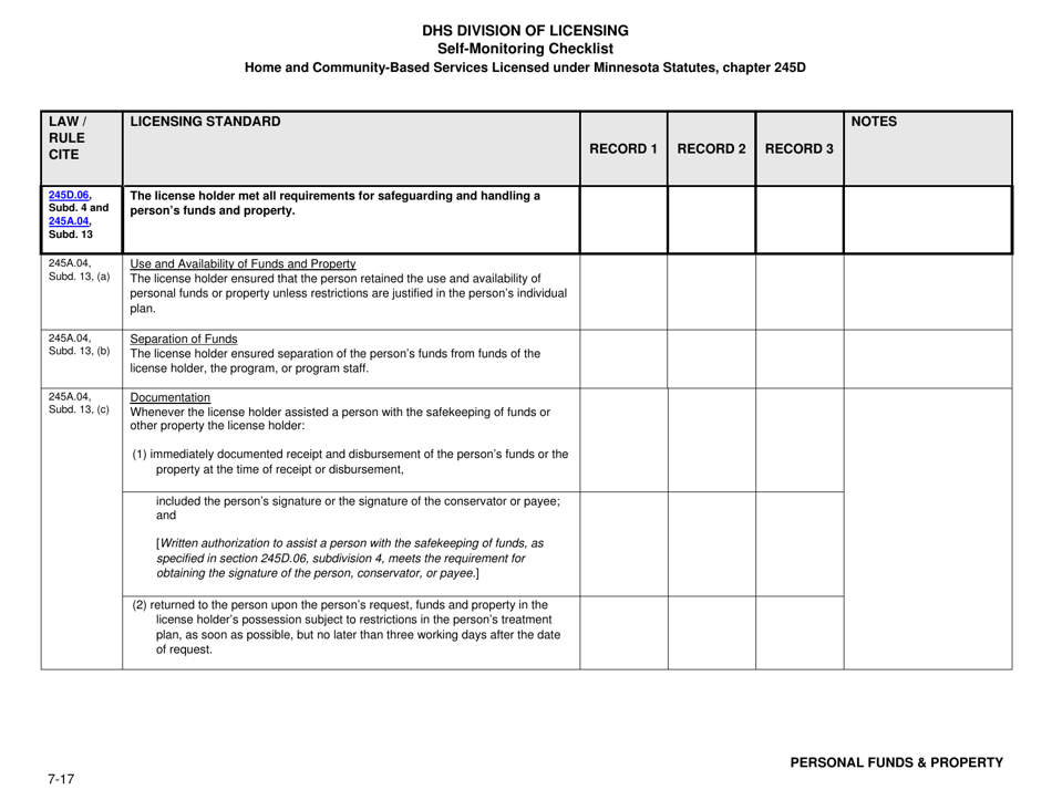 Form DHS-7652I-ENG Self-monitoring Checklist for Licensed Hcbs Providers: Personal Funds and Property and Legal Representation Restrictions - Minnesota, Page 2