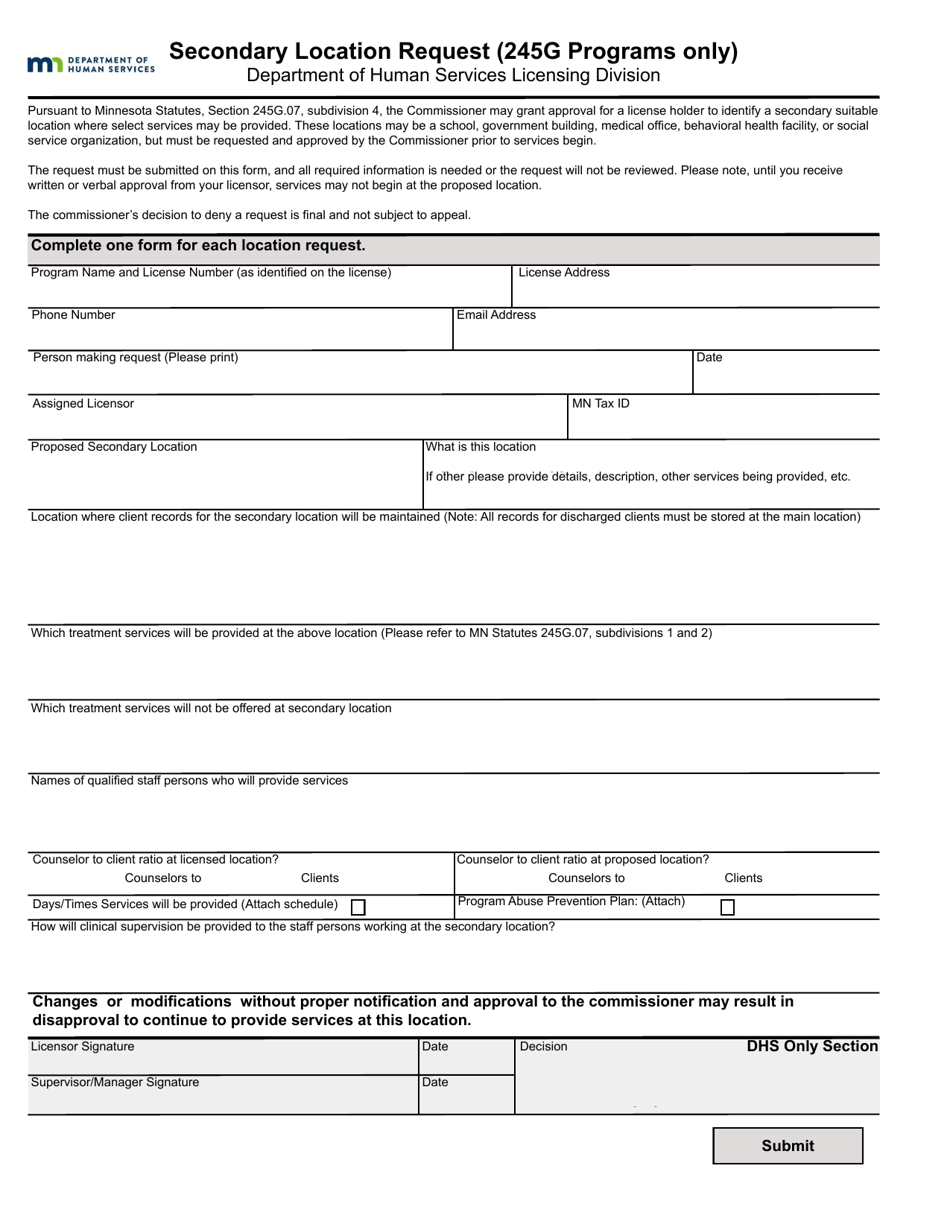 Secondary Location Request - Minnesota, Page 1