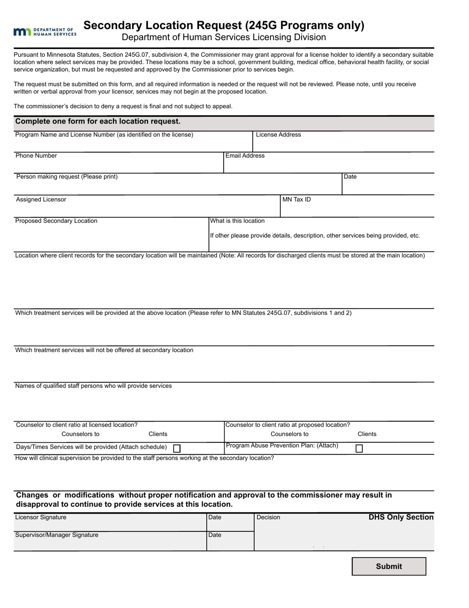 Minnesota Secondary Location Request - Fill Out, Sign Online and ...