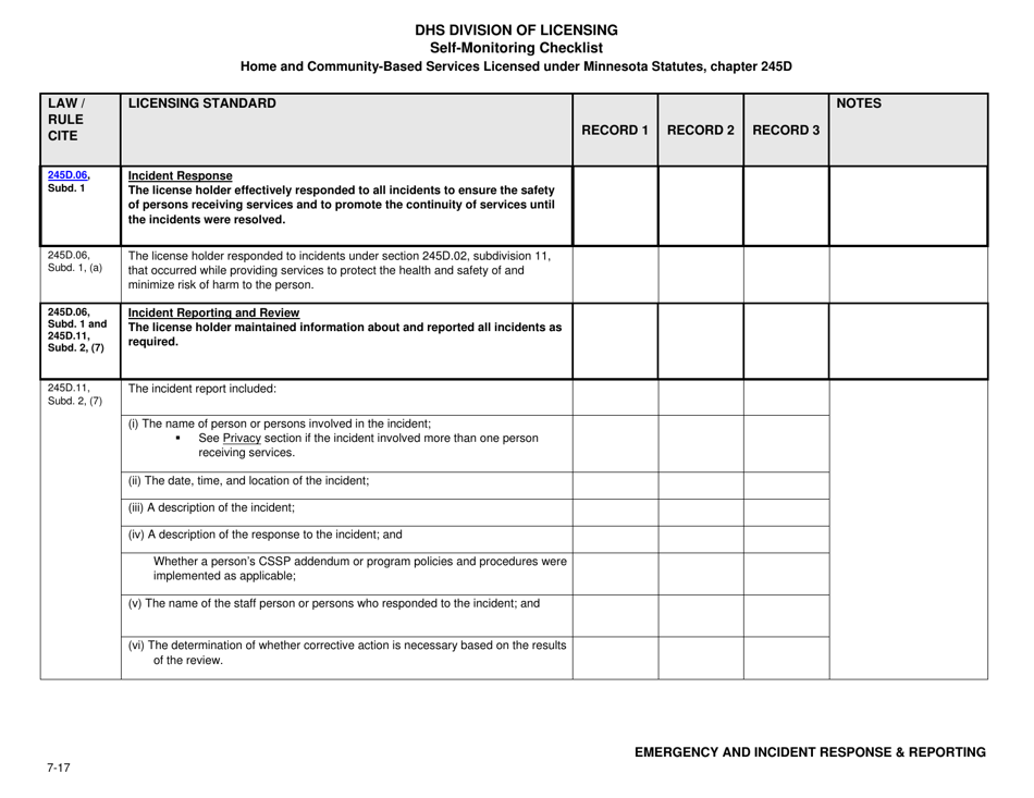 Form DHS-7652E-ENG Self-monitoring Checklist for Licensed Hcbs Providers: Emergency and Incident Response, Reporting and Review - Minnesota, Page 5