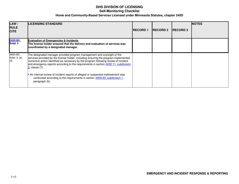Form DHS-7652E-ENG Self-monitoring Checklist for Licensed Hcbs Providers: Emergency and Incident Response, Reporting and Review - Minnesota, Page 8