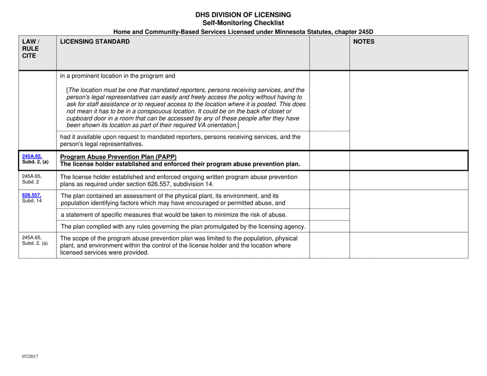Form DHS-7652O-ENG Self-monitoring Checklist for Licensed Hcbs Providers: Physical Environment for Day Service Facility - Minnesota, Page 10