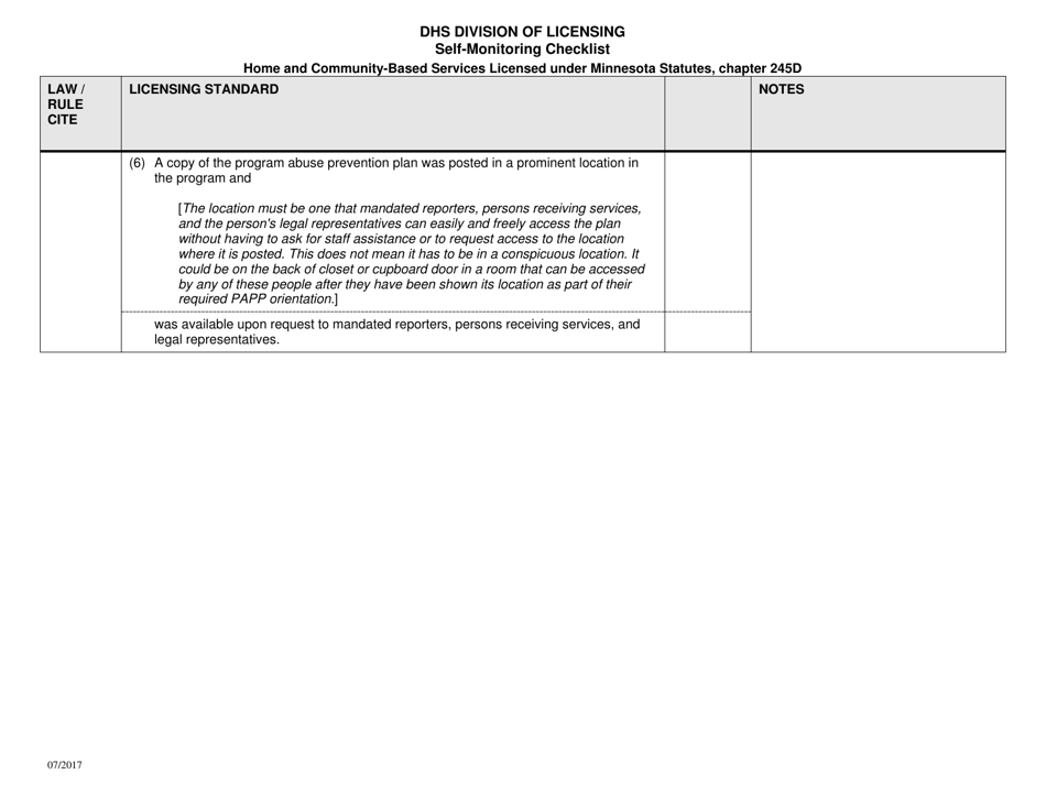 Form DHS-7652O-ENG Self-monitoring Checklist for Licensed Hcbs Providers: Physical Environment for Day Service Facility - Minnesota, Page 12