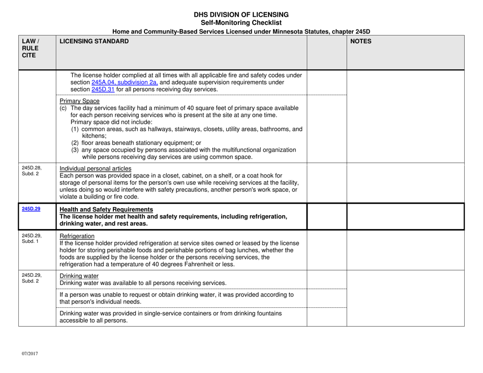 Form DHS-7652O-ENG Self-monitoring Checklist for Licensed Hcbs Providers: Physical Environment for Day Service Facility - Minnesota, Page 7