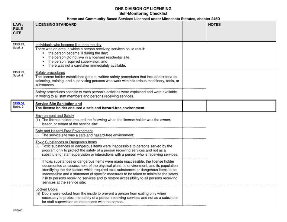Form DHS-7652O-ENG Self-monitoring Checklist for Licensed Hcbs Providers: Physical Environment for Day Service Facility - Minnesota, Page 8