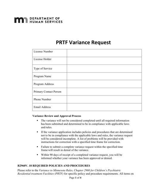 Prtf Variance Request - Minnesota Download Pdf