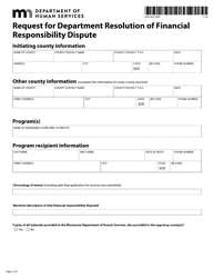 Document preview: Form DHS-4457-ENG Request for Department Resolution of Financial Responsibility Dispute - Minnesota